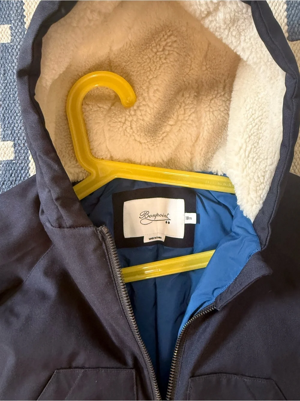 Bonpoint Navy and Cream Hooded One-Piece Footie